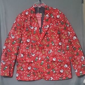 You Look Ugly Today Red Christmas Blazer Jacket W/Tie - Size Large NEW WITH TAGS
